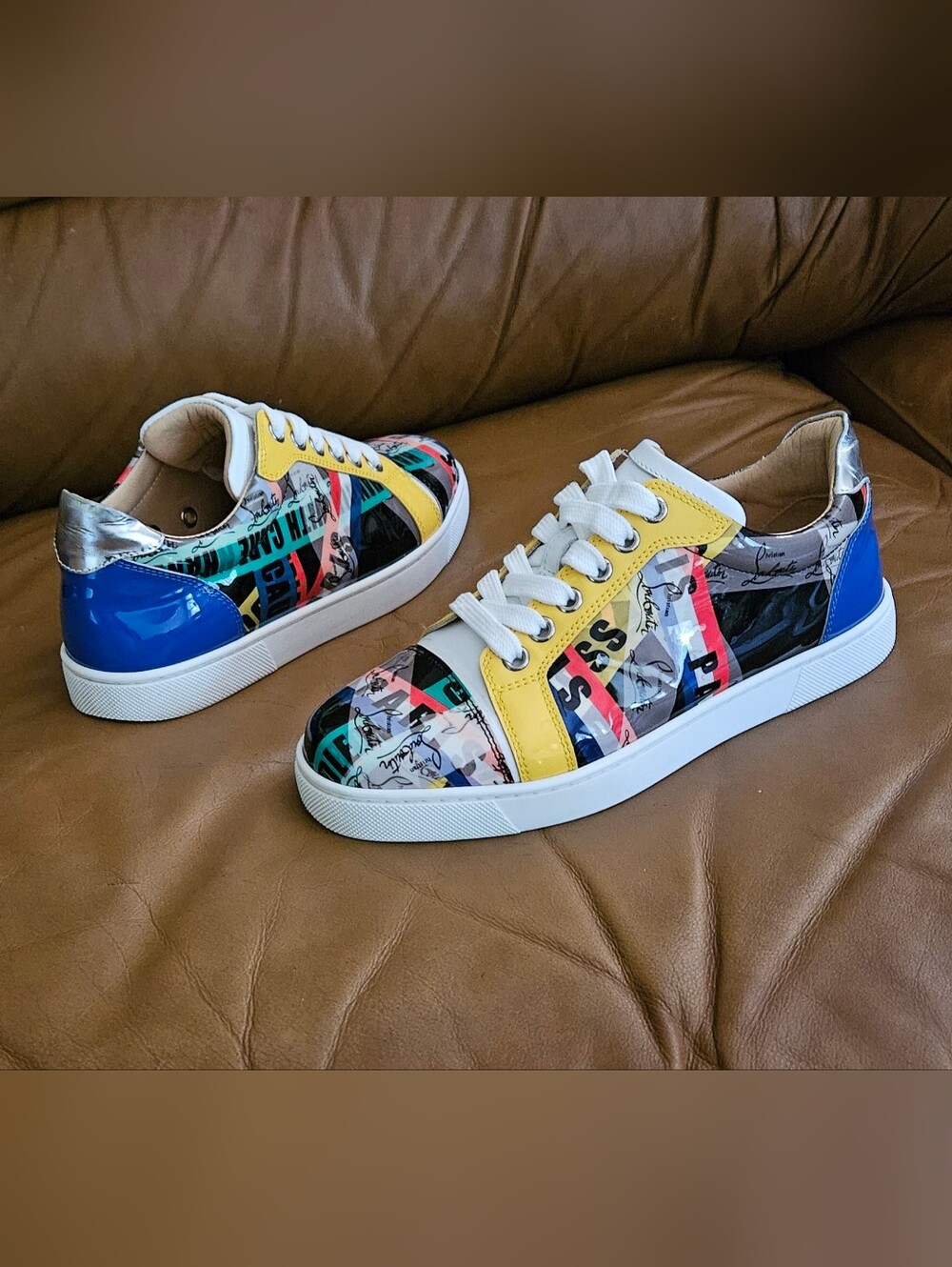Women's Christian Louboutin Multicolor PVC Leather Designer Sneakers Size 5.5 US